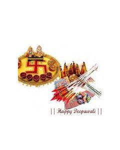 A Designer Puja Thali, Ganesh Laxmi idols and Diwali Diyas, Sparklers, Fire Pencil, Chakri, Small and Big Hydrogen Bomb, Rocket Pack, Ladi Bomb, Flower Pots n chakri. sparkles worth Rs 500