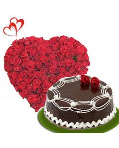 50 Roses Heart with Cake delivery in Delhi NCR