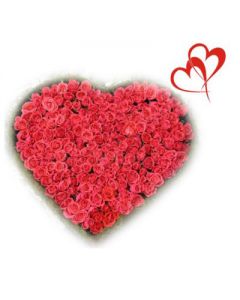 100% Love - Arrangement of 100 red roses in a heart shape cane basket