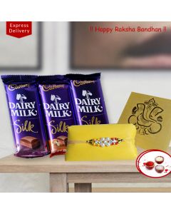 Colorful Rakhi and Dairy Milk Silk Chocolate for Your Brother